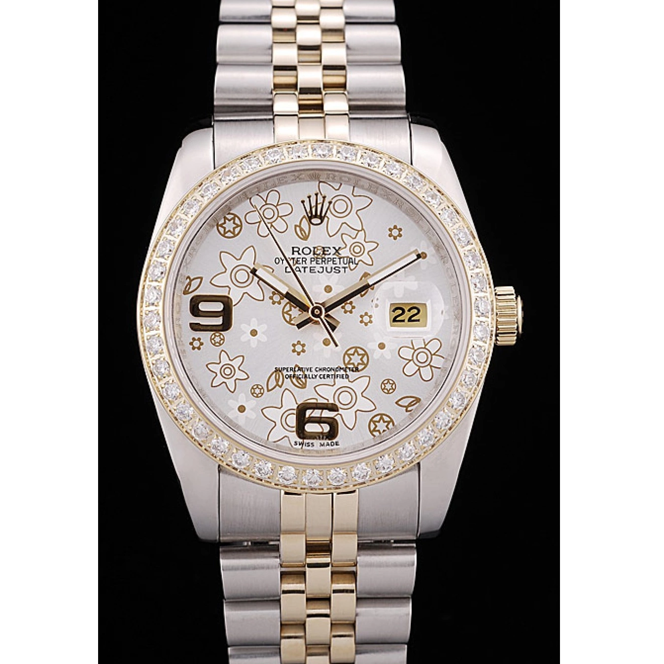 DateJust Plated Brushed Flowers Steel Dial Silver Case Diamonds Rolex Stainless 0531